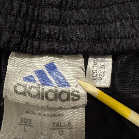 Vintage Adidas Track Pants Mens Large Black Snap Button Tearaway 3-Stripes Y2K - Picture 3 of 10